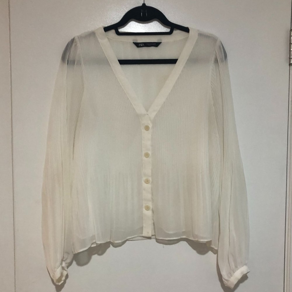 Zara White Pleated Top - Size M